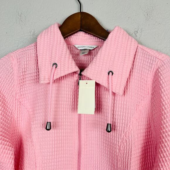 NEW! Christopher & Banks Waffle Knit Fiull Zip Jacket Lightweight Pink - S - Picture 2 of 5